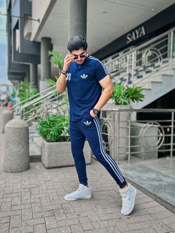 Blue Contrasted Stripes Tracksuit For Men