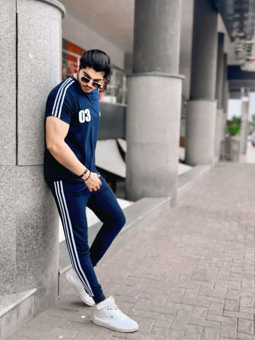 Blue Contrasted Stripes Tracksuit For Men