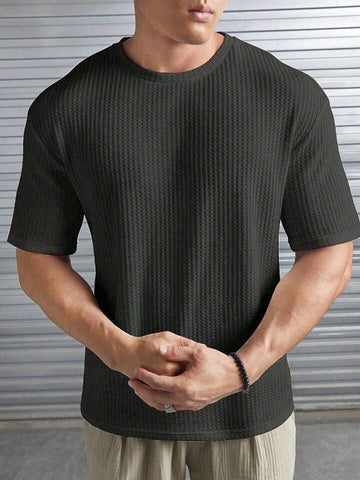 Charcoal Waffle Knit Drop Shoulder Sweatshirt for Effortless Style