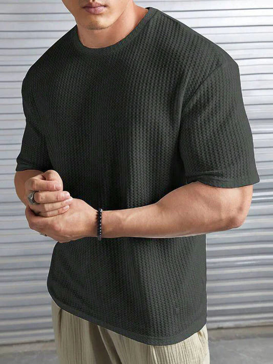 Charcoal Waffle Knit Drop Shoulder Sweatshirt for Effortless Style