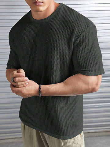 Charcoal Waffle Knit Drop Shoulder Sweatshirt for Effortless Style